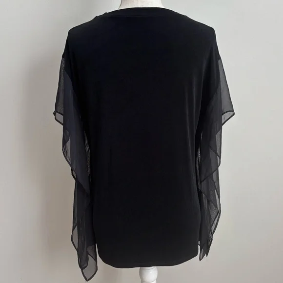 Chico's Travelers Classic Hardware Lace-Up Mesh V-Neck Top Black - Picture 5 of 8